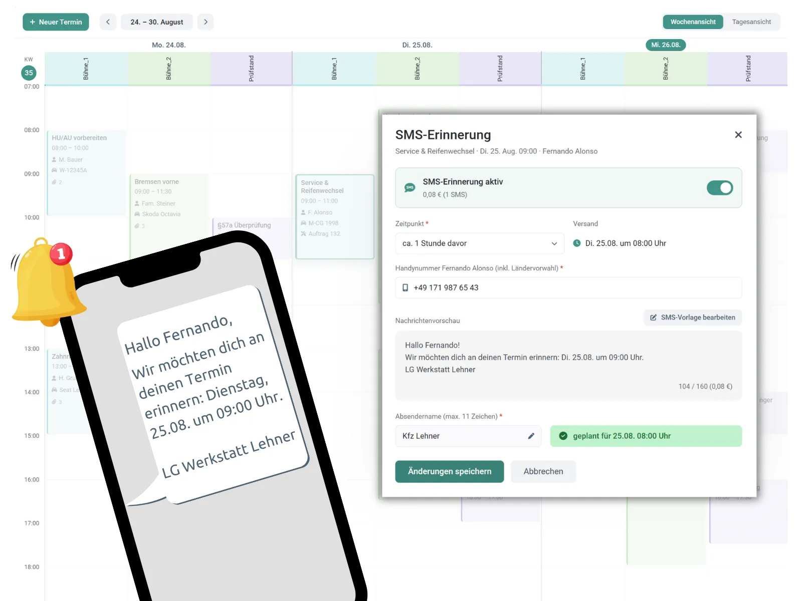 SMS-Terminerinnerung im easyWerkstatt Kalender