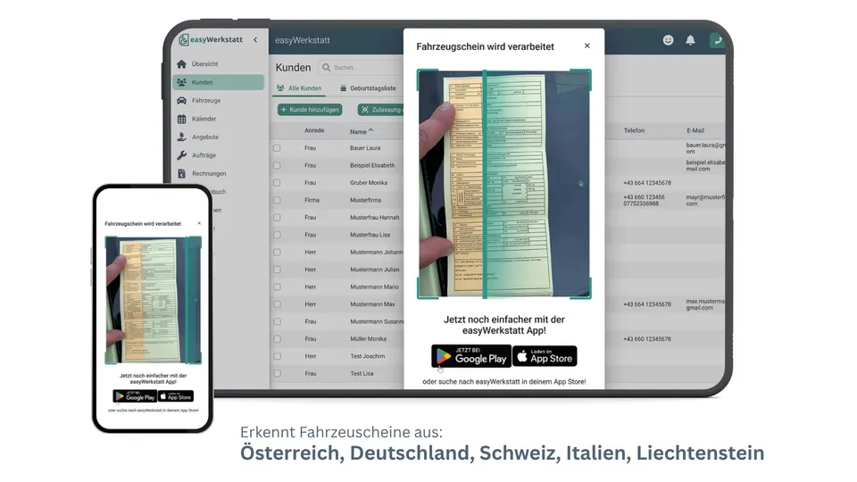 Smartphone fotografiert Zulassungsschein – Daten werden automatisch ausgelesen